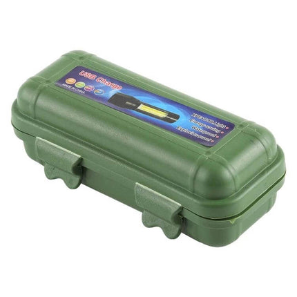 Flashlight USB Rechargeable For Outdoor Use Everyday Carry in green waterproof carrying case with dual-LED and USB charging
