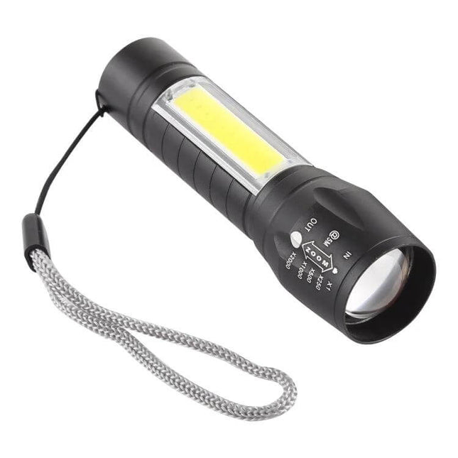 Flashlight USB Rechargeable For Outdoor Use Everyday Carry compact dual-LED camping flashlight with wrist strap and COB side light