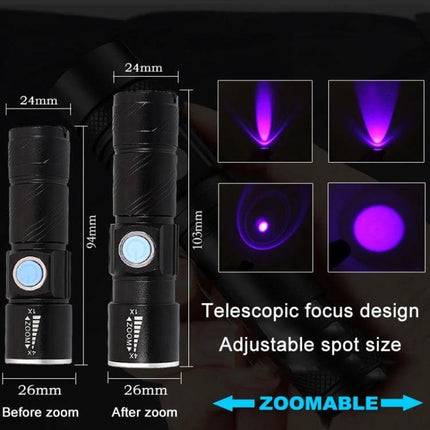 USB Ultraviolet Flashlight for Jade Identification at Home - 5W 395–400nm zoomable UV LED with telescopic focus for fluorescence tests and jade verification