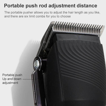 Hair Clipper USB Rechargeable Metal Body For Home Grooming metal body close-up showing stainless steel cutter head and adjustable push rod