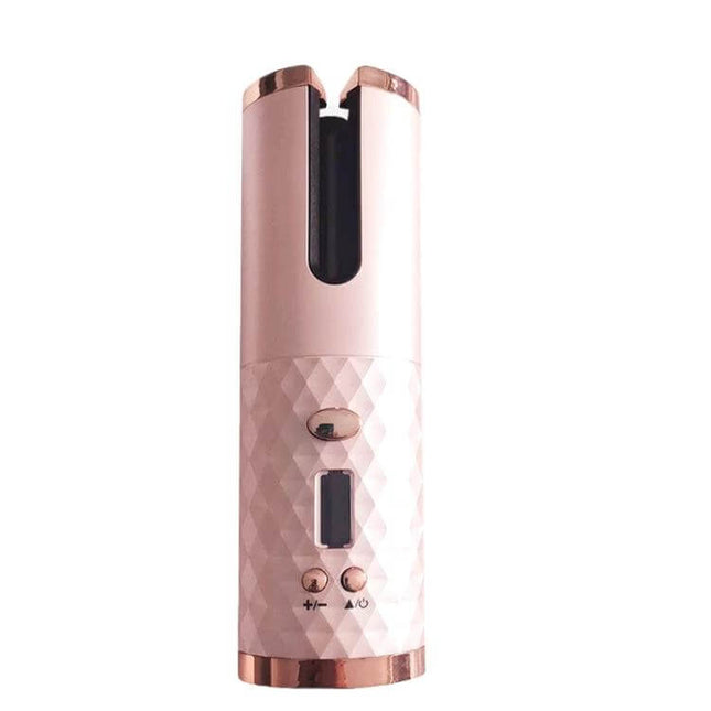 Hair Curler USB Charging For Everyday Curls At Home - rose gold automatic cordless curler with LCD display and anti-tangle design