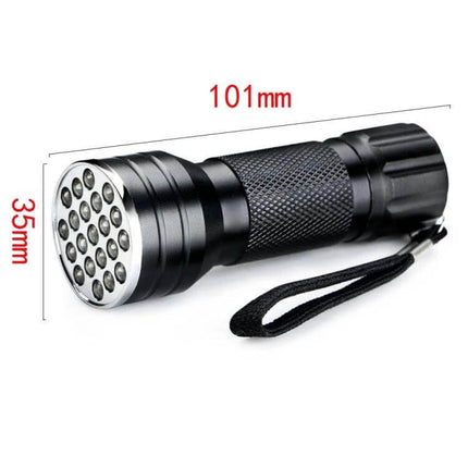 UV 21 LED Flashlight For Pet Urine Stains Detector compact black EDC flashlight with 21 UV emitters and wrist strap