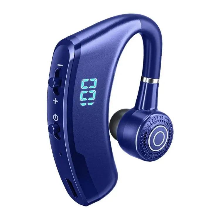 V9S Bluetooth Headset Noise Cancelling Headphones With LED Display Blue Black Single Ear