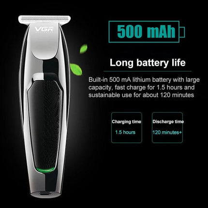 VGR Hair Clipper With 5 Guide Combs For Home Grooming - compact USB rechargeable trimmer with 500 mAh battery, 2hr run time, washable cutter head