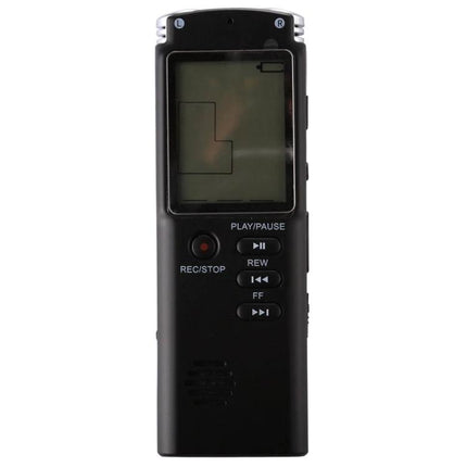 Compact Voice Recorder for Daily Notes and Meetings - slim black pocket recorder with display and play/pause buttons