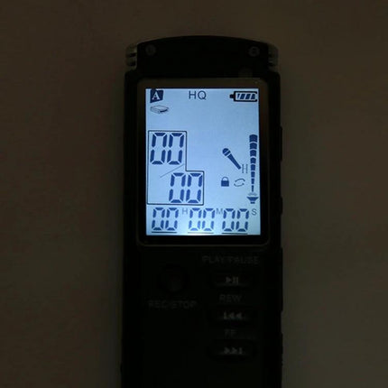 Compact Voice Recorder for Daily Notes and Meetings with lit LCD display showing recording icons