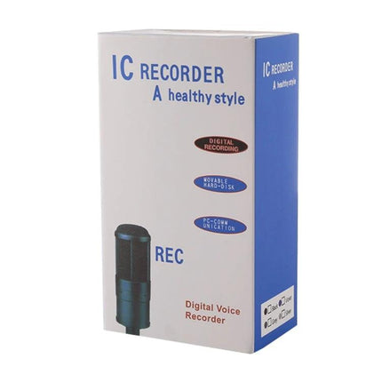Compact Voice Recorder for Daily Notes and Meetings in retail box showing microphone image and product features