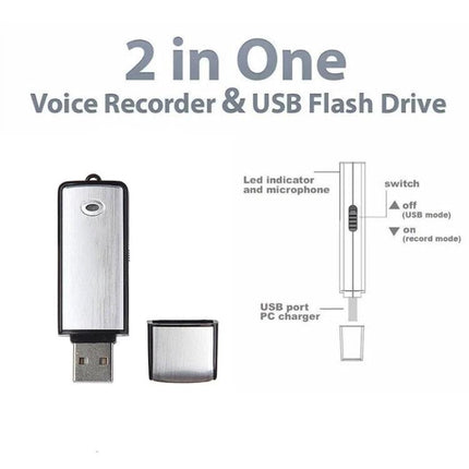 Compact USB Recorder for Daily Notes and Travel Use - slim 2-in-1 voice recorder and USB flash drive with cap and simple switch