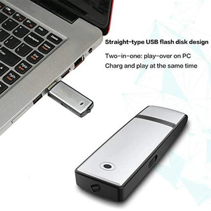Compact USB Recorder for Daily Notes and Travel Use plugged into laptop USB, compact flash‑drive design for quick voice recording and file transfer