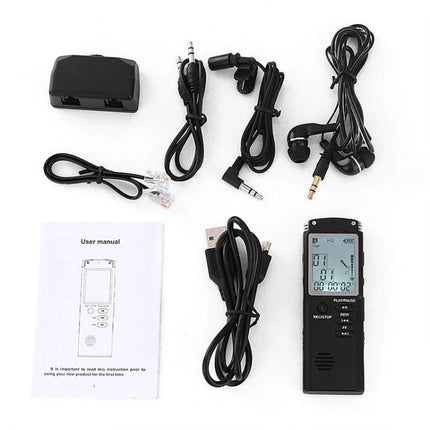 Essential Voice Recorder for Daily Meetings and Notes with USB cable, earphones, junction box and user manual