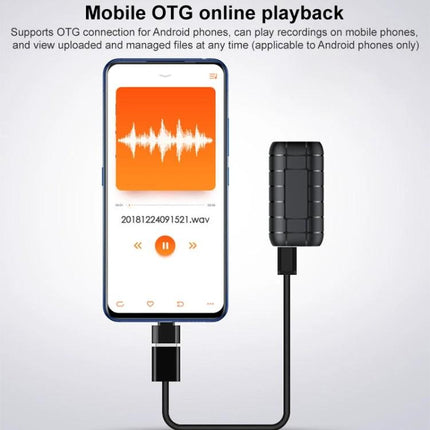 Compact Clip-On Voice Recorder for Daily Note-Taking and Meetings shown connected to a smartphone for OTG playback and recording review