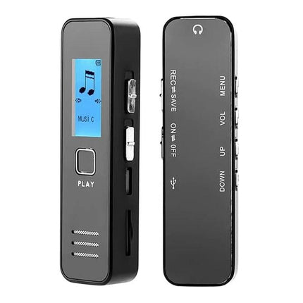 SK007 Voice Recorder for Meetings and Interviews slim black digital recorder with dual microphones and display, ideal for conferences and interviews