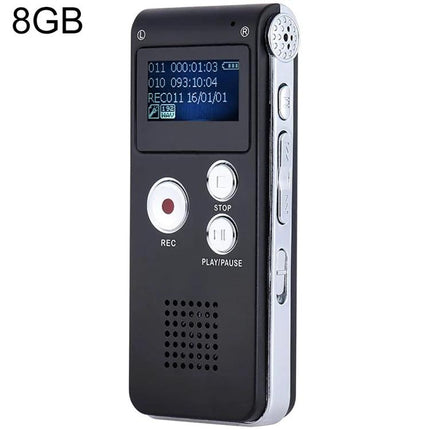 Voice Recording Pen for Daily Notes and Meetings black portable 8GB digital recorder with display, REC/PLAY buttons and USB file transfer