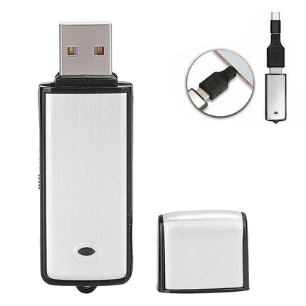 SK858 Voice Recorder for Everyday Meeting Notes and Ideas slim silver USB stick recorder for pocket meetings and quick voice memos