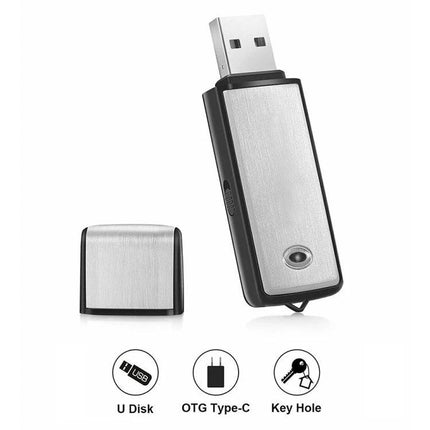 Compact voice recorder for daily meetings and notes - slim USB flash-style digital recorder with cap and key hole for easy transfer and portability