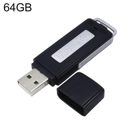 SK868 Rechargeable Voice Recorder for Travel and Daily Notes black USB flash-style recorder with 64GB label and removable cap