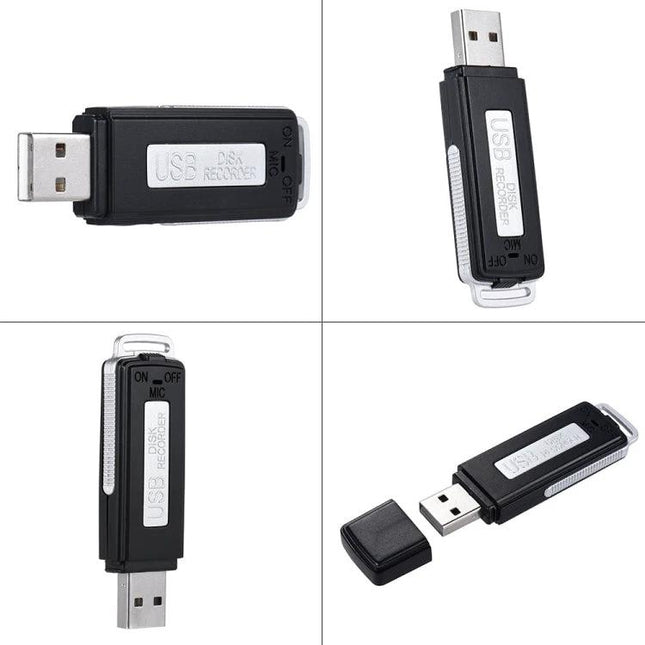 SK868 Rechargeable Voice Recorder for Travel and Daily Notes - compact black USB voice recorder shown from multiple angles, cap off and on