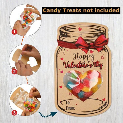 Valentine Bottle Shape Greeting Cards For Kids Party Favors – drift bottle card with heart window for candies, Happy Valentine’s Day design, To/From