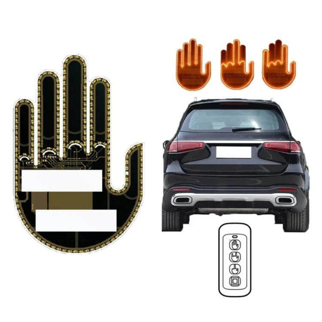 Vehicle-Mounted Gesture Light For Car Signaling In Traffic - amber hand LED signal, PC+PCB construction, remote-controlled, 203 LEDs for day and night visibility