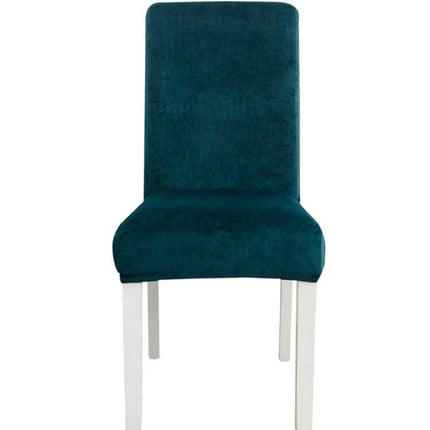 Simple Velvet Chair Cover With High Elastic Fit For Everyday Use teal flannel on dining chair, wrinkle-free secure fit