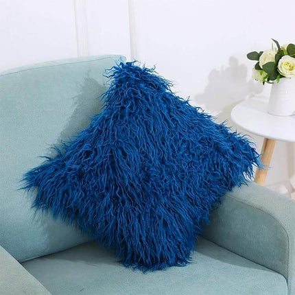 Velvet Long Plush Pillow Cover 45x45cm For Home Decor - deep blue shaggy velvet accent cushion on sofa