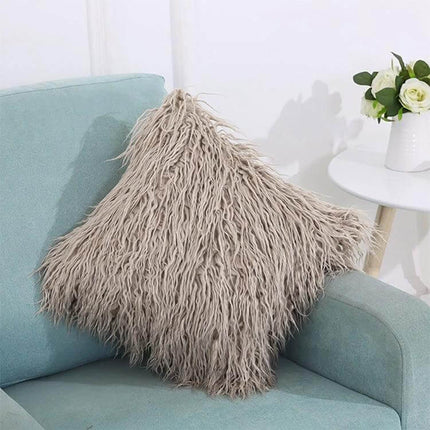 Velvet Long Plush Pillow Cover 45x45cm For Home Decor beige shaggy throw pillow on teal sofa