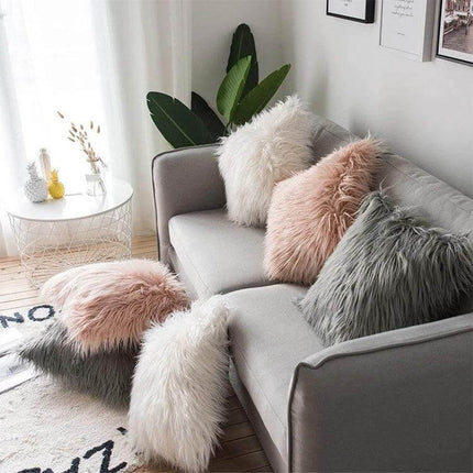 Velvet Long Plush Pillow Cover 45x45cm For Home Decor soft blush and gray decorative velvet pillows on modern sofa