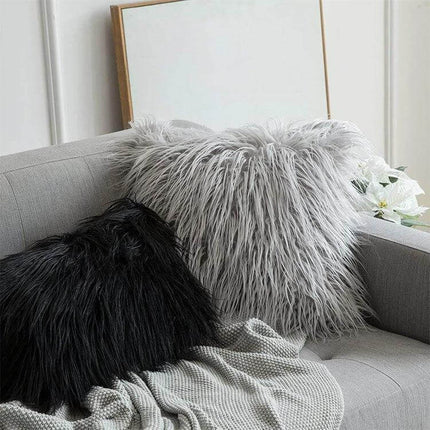 Velvet Long Plush Pillow Cover 45x45cm For Home Decor gray shaggy accent pillow on sofa