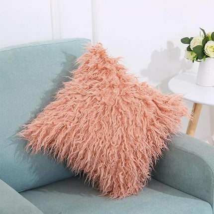 Velvet Long Plush Pillow Cover 45x45cm For Home Decor in peach pink shaggy velvet on sofa