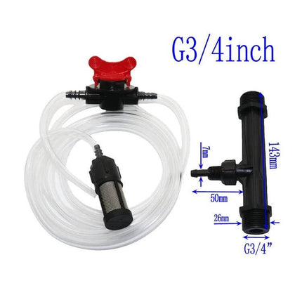 Venturi Fertilizer Applicator for Three-Quarter Inch Irrigation Line compact plastic injector with hoses and filter for 3/4" irrigation