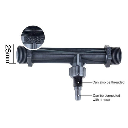 Venturi Fertilizer Applicator for Three-Quarter Inch Irrigation Line plastic injector with 3/4" threaded ends and hose-threaded suction barb
