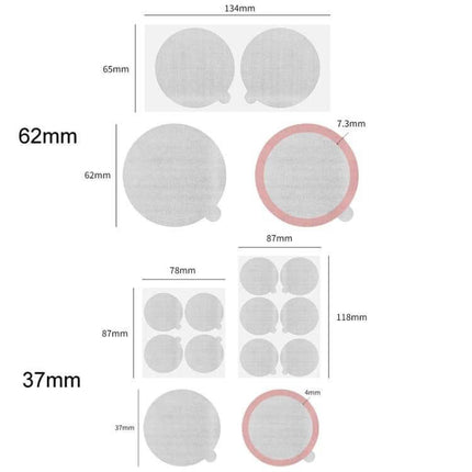 Vertuo Compatible Disposable Capsule Foil Sealer Paper, 37mm, Pack Of 100 - diagram showing 37mm and 62mm seal sizes and sheet layouts