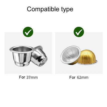 Vertuo Compatible Disposable Capsule Foil Sealer Paper, 37mm, Pack Of 100 - image showing compatibility with 37mm and 62mm Vertuo capsule types