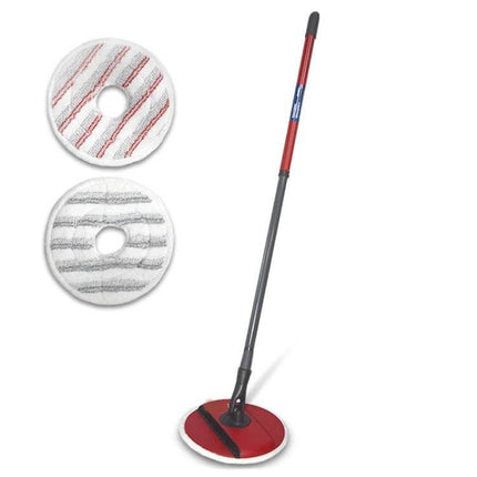 Vileda Spin and Clean Mop Refill Pad Round Microfiber For Floors shown with mop and two round refill pads