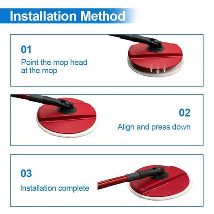 Vileda Spin and Clean Mop Refill Pad Round Microfiber For Floors - installation method showing align, press down, and complete steps