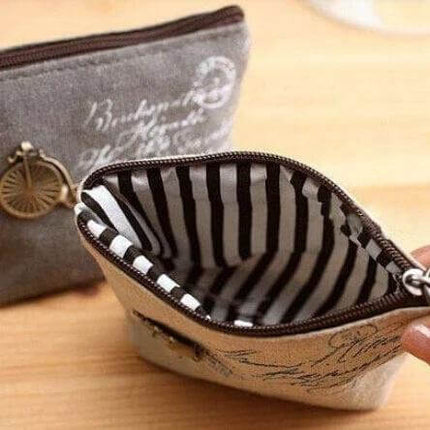Vintage Mini Coin Purse Compact Change Wallet For Everyday Use with striped interior sackcloth small zipper pouch