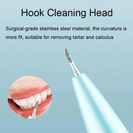 Visual Ultrasonic Scaler For Tartar Removal Blue Gradient - close-up of surgical stainless steel hook cleaning head and built-in display for precise tartar removal