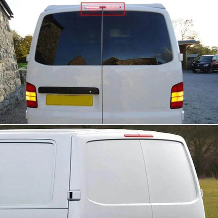 Volkswagen Transporter LED Brake Light - High Position mounted on rear door of white VW T5/T6 van, compact high-level LED third brake light