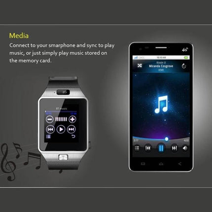Smart Watch for Tracking Daily Activities and Staying Connected - silver smartwatch showing music controls next to a smartphone playing music
