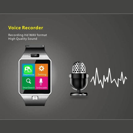 Smart Watch for Tracking Daily Activities and Staying Connected shown with voice recorder icon and microphone on gray background