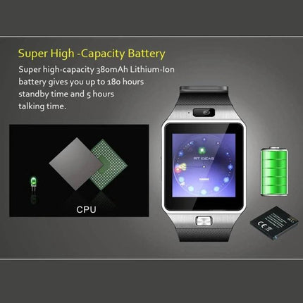 Smart Watch for Tracking Daily Activities and Staying Connected - sleek silver smartwatch displaying home screen, battery icon and CPU image