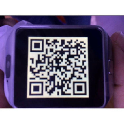 Smart Watch for Tracking Daily Activities and Staying Connected displaying a QR code on its screen while held in hand