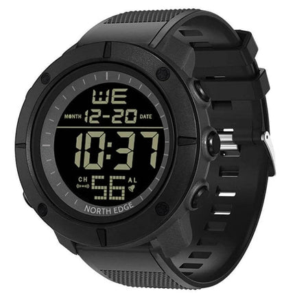 TANK North Edge Men's Waterproof Outdoor Digital Watch rugged black digital face with time, date and rubber strap