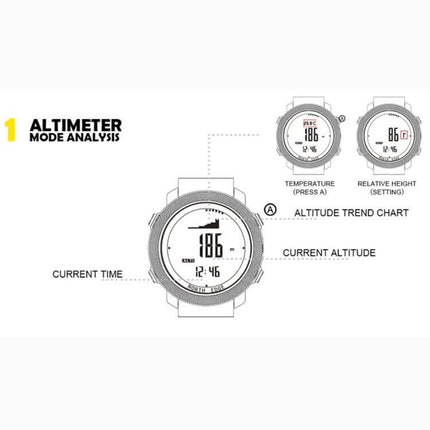 NORTH EDGE Waterproof Outdoor Smart Watch with Nylon Strap showing altimeter mode, altitude trend chart, current altitude and time