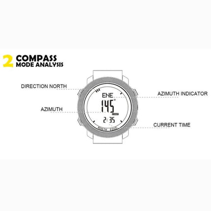 NORTH EDGE Waterproof Outdoor Smart Watch with Nylon Strap displaying compass mode with azimuth, direction north and current time