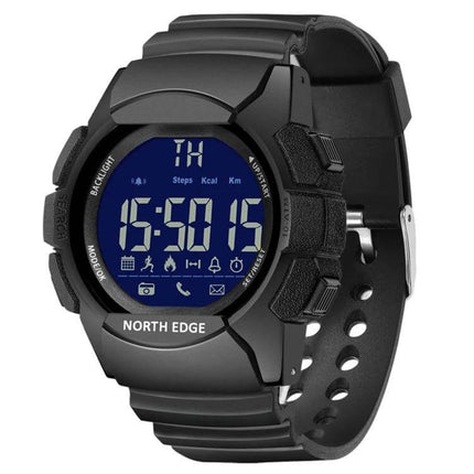 NORTH EDGE Bluetooth Smart Watch for Notifications and Fitness Tracking black waterproof digital sports watch with step and distance tracking