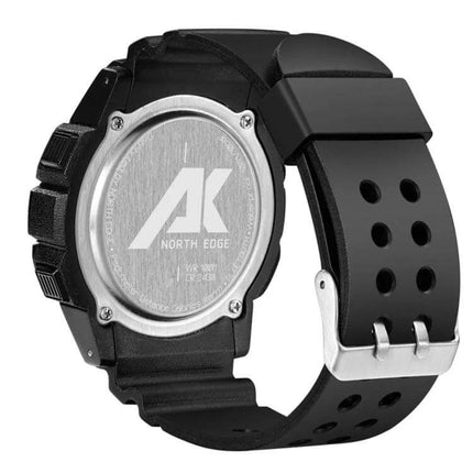 NORTH EDGE Bluetooth Smart Watch for Notifications and Fitness Tracking - black waterproof smartwatch rear view with silicone strap