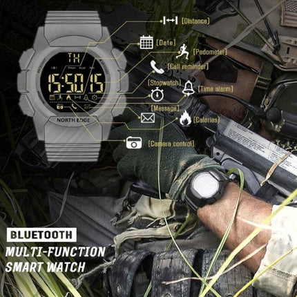 NORTH EDGE Bluetooth Smart Watch for Notifications and Fitness Tracking - rugged waterproof multi-function smartwatch showing notifications, pedometer, calories