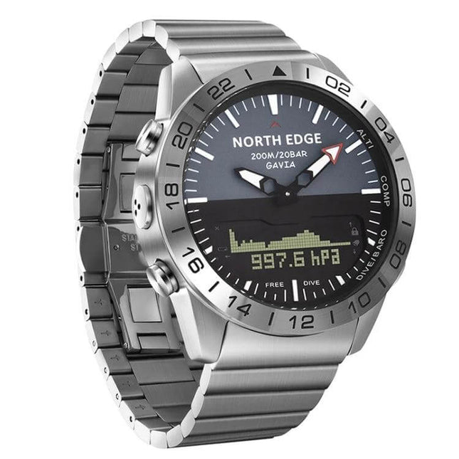 North Edge GAVIA Waterproof Outdoor Smart Watch for Men stainless steel dive watch with digital barometer display