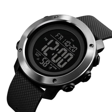 SKMEI Waterproof Multifunctional Digital Watch for Outdoor Use black rugged digital watch showing time, alarm and dual time display